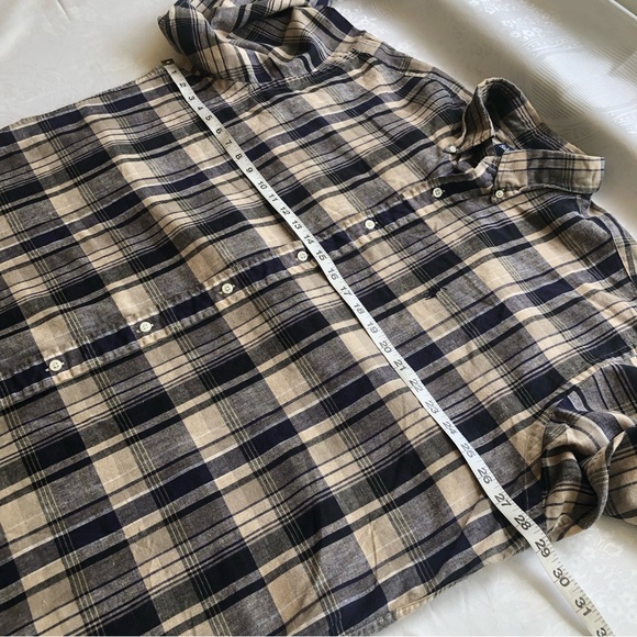 Ralph Lauren Men’s Size XL Blaire Navy/Tan Plaid Dress Linen Shirt Long Sleeves - Picture 4 of 14